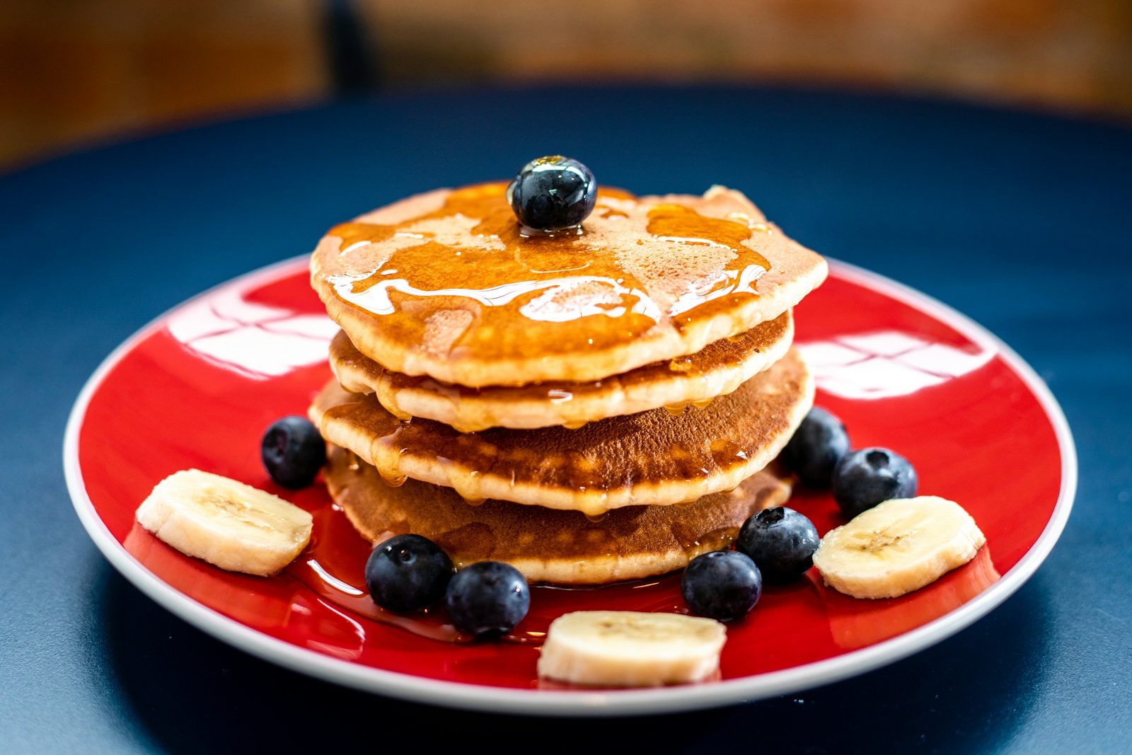 Pancakes, baked pancake with blueberry and slice of banan